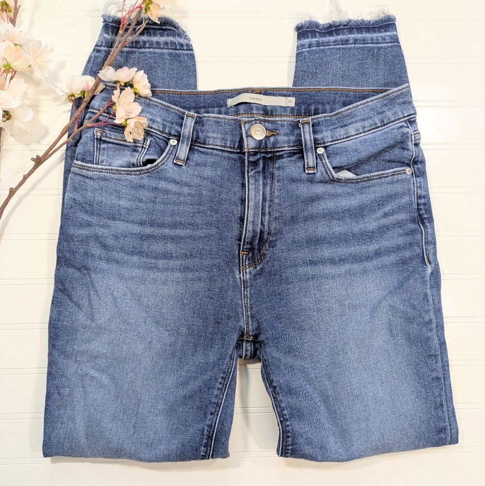 Hudson Medium Wash Raw Hem Nico Straight Ankle Jeans
